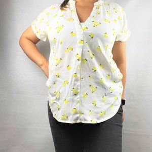 Lemon Print Split Neck Top